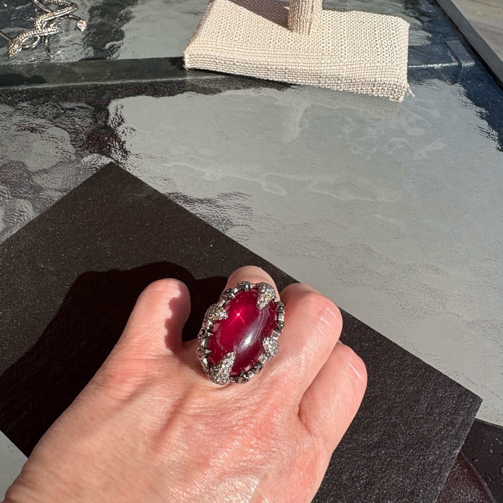Swarovski Silver Ring with Deep Red Gem